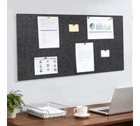 ddckj 80x40cm Bulletin Board 0.9cm Thick Decorative Felt Pin Board with 45 Push Pins and Adhesive Sticker, Felt Wall Tiles for Home Office Kitchen School for Photos Memos, Dark Gray