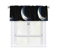 DDCXZPP Bunny On The Crescent Moon Picture Short Curtain with Valance Rod, 54x18in Light Filtering Window Treatment for Kitchen, Bathroom, Laundry Room, Studio