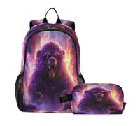 DDDIYEU Angry Sloth Bear Purple Fire Bookbag School Student Backpack with Lunch Bag for Travel Kids Boys