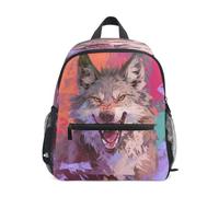 DDDIYEU Angry Wolf Abstract Art Toddler Backpack Bookbag Mini Shoulder Bag for 1-6 Years Travel Boys Girls Kids with Chest Strap Clip Whistle