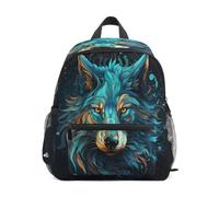 DDDIYEU Angry Wolf Blue Abstract Toddler Backpack Bookbag Mini Shoulder Bag for 1-6 Years Travel Boys Girls Kids with Chest Strap Clip Whistle