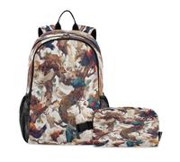 DDDIYEU Animals Colorful Abstract Birds Bookbag School Student Backpack with Lunch Bag for Travel Kids Boys