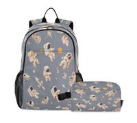 DDDIYEU Astronauts Fun Playful Space Bookbag School Student Backpack with Lunch Bag for Travel Kids Boys