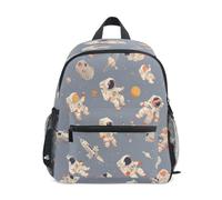 DDDIYEU Astronauts Fun Playful Space Toddler Backpack Bookbag Mini Shoulder Bag for 1-6 Years Travel Boys Girls Kids with Chest Strap Clip Whistle