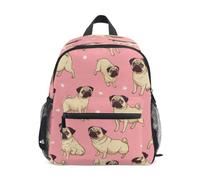 DDDIYEU Beige Pugs Cute Joyful Cartoon Toddler Backpack Bookbag Mini Shoulder Bag for 1-6 Years Travel Boys Girls Kids with Chest Strap Clip Whistle