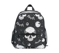 DDDIYEU Black Skulls Creepy Halloween Toddler Backpack Bookbag Mini Shoulder Bag for 1-6 Years Travel Boys Girls Kids with Chest Strap Clip Whistle
