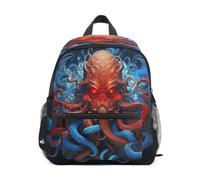 DDDIYEU Blue Red Octopus Abstract Ocean Toddler Backpack Bookbag Mini Shoulder Bag for 1-6 Years Travel Boys Girls Kids with Chest Strap Clip Whistle