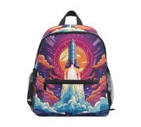 DDDIYEU Blue Rocket Rising Powerful Sky Toddler Backpack Bookbag Mini Shoulder Bag for 1-6 Years Travel Boys Girls Kids with Chest Strap Clip Whistle