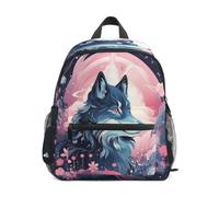 DDDIYEU Blue Wolf Dreamy Gentle Moonlit Toddler Backpack Bookbag Mini Shoulder Bag for 1-6 Years Travel Boys Girls Kids with Chest Strap Clip Whistle