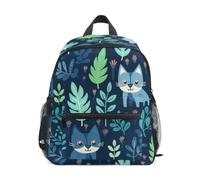 DDDIYEU Blue Wolf Leaves Playful Cartoon Toddler Backpack Bookbag Mini Shoulder Bag for 1-6 Years Travel Boys Girls Kids with Chest Strap Clip Whistle