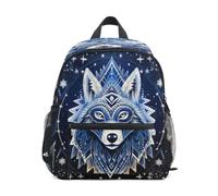 DDDIYEU Blue Wolf Mystical Celestial Art Toddler Backpack Bookbag Mini Shoulder Bag for 1-6 Years Travel Boys Girls Kids with Chest Strap Clip Whistle