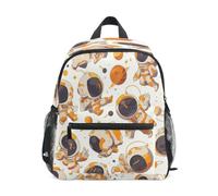 DDDIYEU Cartoon Astronaut Orange Star Toddler Backpack Bookbag Mini Shoulder Bag for 1-6 Years Travel Boys Girls Kids with Chest Strap Clip Whistle