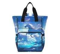DDDIYEU Cartoon Blue Horses Running Sky Diaper Bag Backpack Mom Bag Casual Lightweight Large Capacity for Travel Mammy Women Girls