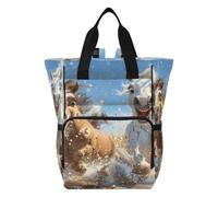 DDDIYEU Cartoon Horses Running Art Diaper Bag Backpack Mom Bag Casual Lightweight Large Capacity for Travel Mammy Women Girls