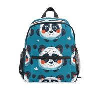 DDDIYEU Cartoon Panda Blue Art Toddler Backpack Bookbag Mini Shoulder Bag for 1-6 Years Travel Boys Girls Kids with Chest Strap Clip Whistle