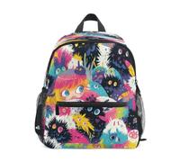 DDDIYEU Colorful Monsters Whimsical Cartoon Toddler Backpack Bookbag Mini Shoulder Bag for 1-6 Years Travel Boys Girls Kids with Chest Strap Clip Whistle