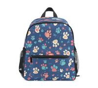DDDIYEU Colorful Paw Prints Joyful Toddler Backpack Bookbag Mini Shoulder Bag for 1-6 Years Travel Boys Girls Kids with Chest Strap Clip Whistle