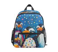 DDDIYEU Colorful Penguin Joyful Artistic Toddler Backpack Bookbag Mini Shoulder Bag for 1-6 Years Travel Boys Girls Kids with Chest Strap Clip Whistle
