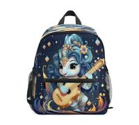 DDDIYEU Cute Guitar Unicorn Toddler Backpack Bookbag Mini Shoulder Bag for 1-6 Years Travel Boys Girls Kids with Chest Strap Clip Whistle