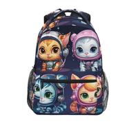 DDDIYEU Cute Space Cat Kitty Shoulder Backpack Student Bookbags for Travel Kid Girls Boys