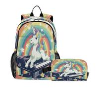 DDDIYEU Cute Star Unicorn Piano Bookbag School Student Backpack with Lunch Bag for Travel Kids Boys
