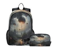 DDDIYEU Dark Balloon Mysterious Artistic Bookbag School Student Backpack with Lunch Bag for Travel Kids Boys