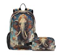 DDDIYEU Elephant Sky Castle Bookbag School Student Backpack with Lunch Bag for Travel Kids Boys
