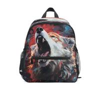 DDDIYEU Fiery Wolf Howling Dramatic Toddler Backpack Bookbag Mini Shoulder Bag for 1-6 Years Travel Boys Girls Kids with Chest Strap Clip Whistle