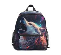 DDDIYEU Fiery Wolf Howling Powerful Art Toddler Backpack Bookbag Mini Shoulder Bag for 1-6 Years Travel Boys Girls Kids with Chest Strap Clip Whistle
