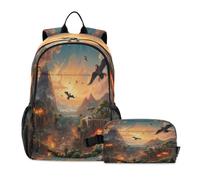 DDDIYEU Flying Dragons Chasing Fiery Bookbag School Student Backpack with Lunch Bag for Travel Kids Boys
