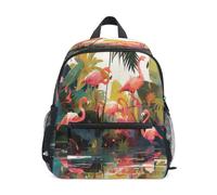 DDDIYEU Graceful Flamingos Tropical Artistic Toddler Backpack Bookbag Mini Shoulder Bag for 1-6 Years Travel Boys Girls Kids with Chest Strap Clip Whistle