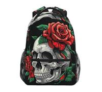 DDDIYEU Gray Skull Dark Dramatic Floral Shoulder Backpack Student Bookbags for Travel Kid Girls Boys