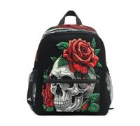 DDDIYEU Gray Skull Dark Dramatic Floral Toddler Backpack Bookbag Mini Shoulder Bag for 1-6 Years Travel Boys Girls Kids with Chest Strap Clip Whistle