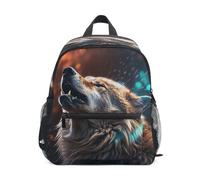 DDDIYEU Gray Wolf Roaring Artwork Toddler Backpack Bookbag Mini Shoulder Bag for 1-6 Years Travel Boys Girls Kids with Chest Strap Clip Whistle