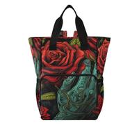 DDDIYEU Green Red Rose Elegant Diaper Bag Backpack Mom Bag Casual Lightweight Large Capacity for Travel Mammy Women Girls