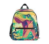 DDDIYEU Green Roar Dinosaur Toddler Backpack Bookbag Mini Shoulder Bag for 1-6 Years Travel Boys Girls Kids with Chest Strap Clip Whistle