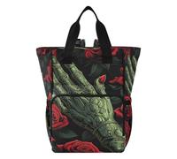 DDDIYEU Green Robotic Red Floral Diaper Bag Backpack Mom Bag Casual Lightweight Large Capacity for Travel Mammy Women Girls