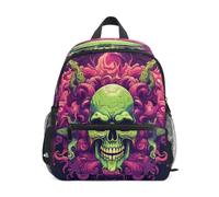 DDDIYEU Green Skull Burning Fiery Artwork Toddler Backpack Bookbag Mini Shoulder Bag for 1-6 Years Travel Boys Girls Kids with Chest Strap Clip Whistle