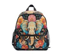 DDDIYEU Indian Elephant Floral Toddler Backpack Bookbag Mini Shoulder Bag for 1-6 Years Travel Boys Girls Kids with Chest Strap Clip Whistle