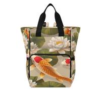 DDDIYEU Koi Fish Floral Peaceful Nature Diaper Bag Backpack Mom Bag Casual Lightweight Large Capacity for Travel Mammy Women Girls
