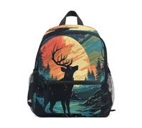 DDDIYEU Majestic Deer Peaceful Moonlit Forest Toddler Backpack Bookbag Mini Shoulder Bag for 1-6 Years Travel Boys Girls Kids with Chest Strap Clip Whistle