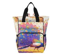 DDDIYEU Majestic Peacock Feathery Artwork Diaper Bag Backpack Mom Bag Casual Lightweight Large Capacity for Travel Mammy Women Girls