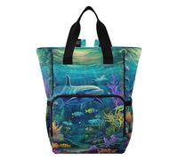 DDDIYEU Ocean Animals Shark Diaper Bag Backpack Mom Bag Casual Lightweight Large Capacity for Travel Mammy Women Girls