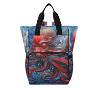 DDDIYEU Octopus Red Ocean Art Diaper Bag Backpack Mom Bag Casual Lightweight Large Capacity for Travel Mammy Women Girls