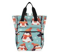 DDDIYEU Orange Penguins Festive Adorable Winter Diaper Bag Backpack Mom Bag Casual Lightweight Large Capacity for Travel Mammy Women Girls