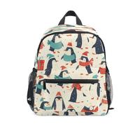DDDIYEU Penguins Joyful Holiday Cartoon Toddler Backpack Bookbag Mini Shoulder Bag for 1-6 Years Travel Boys Girls Kids with Chest Strap Clip Whistle