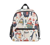 DDDIYEU Penguins Sweaters Joyful Holiday Toddler Backpack Bookbag Mini Shoulder Bag for 1-6 Years Travel Boys Girls Kids with Chest Strap Clip Whistle