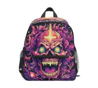 DDDIYEU Purple Skull Burning Fiery Artistic Toddler Backpack Bookbag Mini Shoulder Bag for 1-6 Years Travel Boys Girls Kids with Chest Strap Clip Whistle