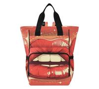 DDDIYEU Red Lips Shining Comic Styled Artwork Diaper Bag Backpack Mom Bag Casual Lightweight Large Capacity for Travel Mammy Women Girls