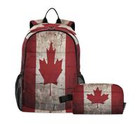 DDDIYEU Red Maple Flag Rustic Canadian Bookbag School Student Backpack with Lunch Bag for Travel Kids Boys